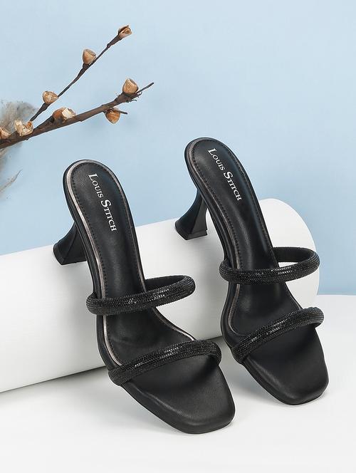 women black solid slip on heels - 21980907 - Standard Image - 0
