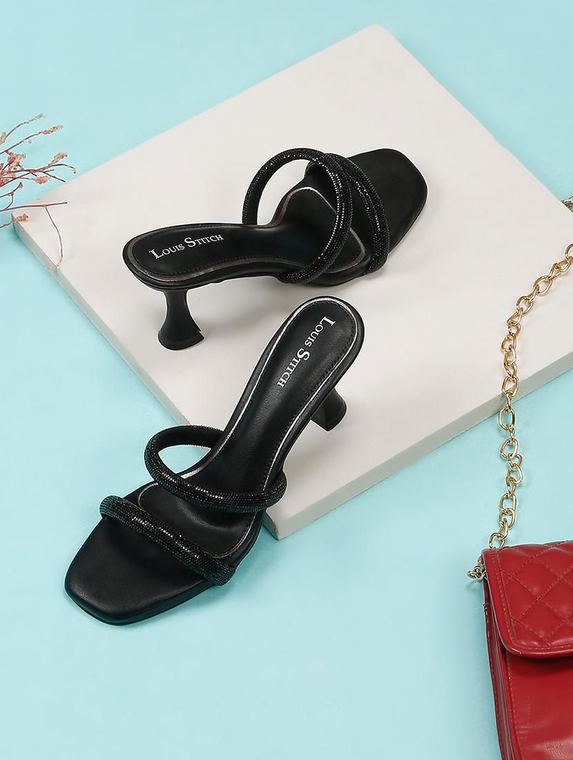 women black solid slip on heels - 21980907 -  Standard Image - 1