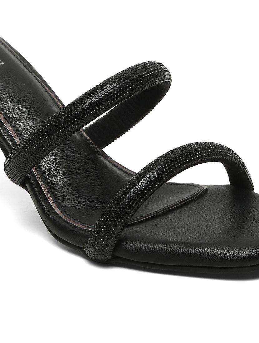 women black solid slip on heels - 21980907 - Standard Image - 4