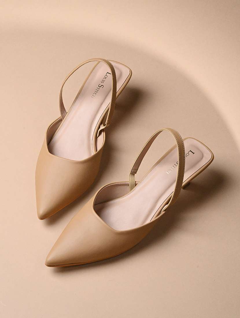 women nude solid pointed mules 