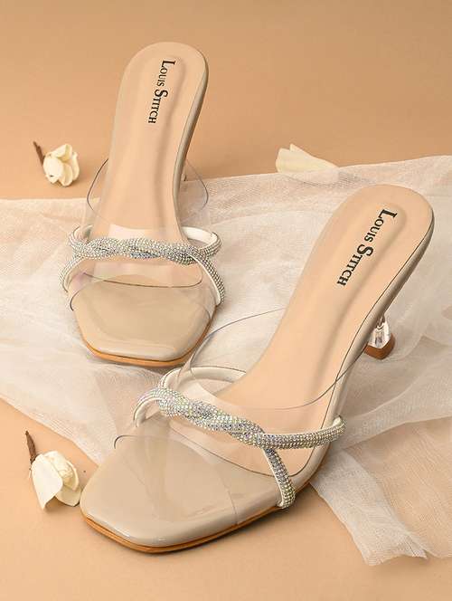 women nude embellished slip on heels - 21980917 - Standard Image - 0