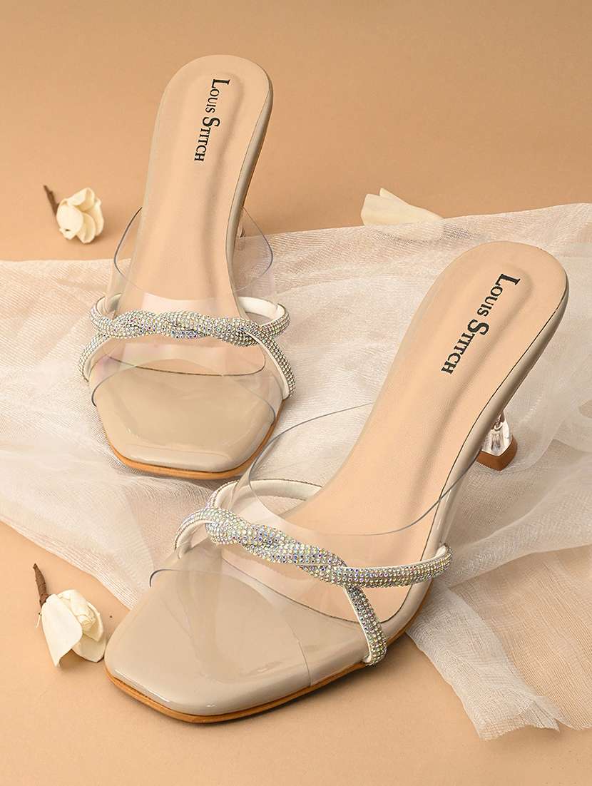 women nude embellished slip on heels - 21980917 - Zoom Image - 0