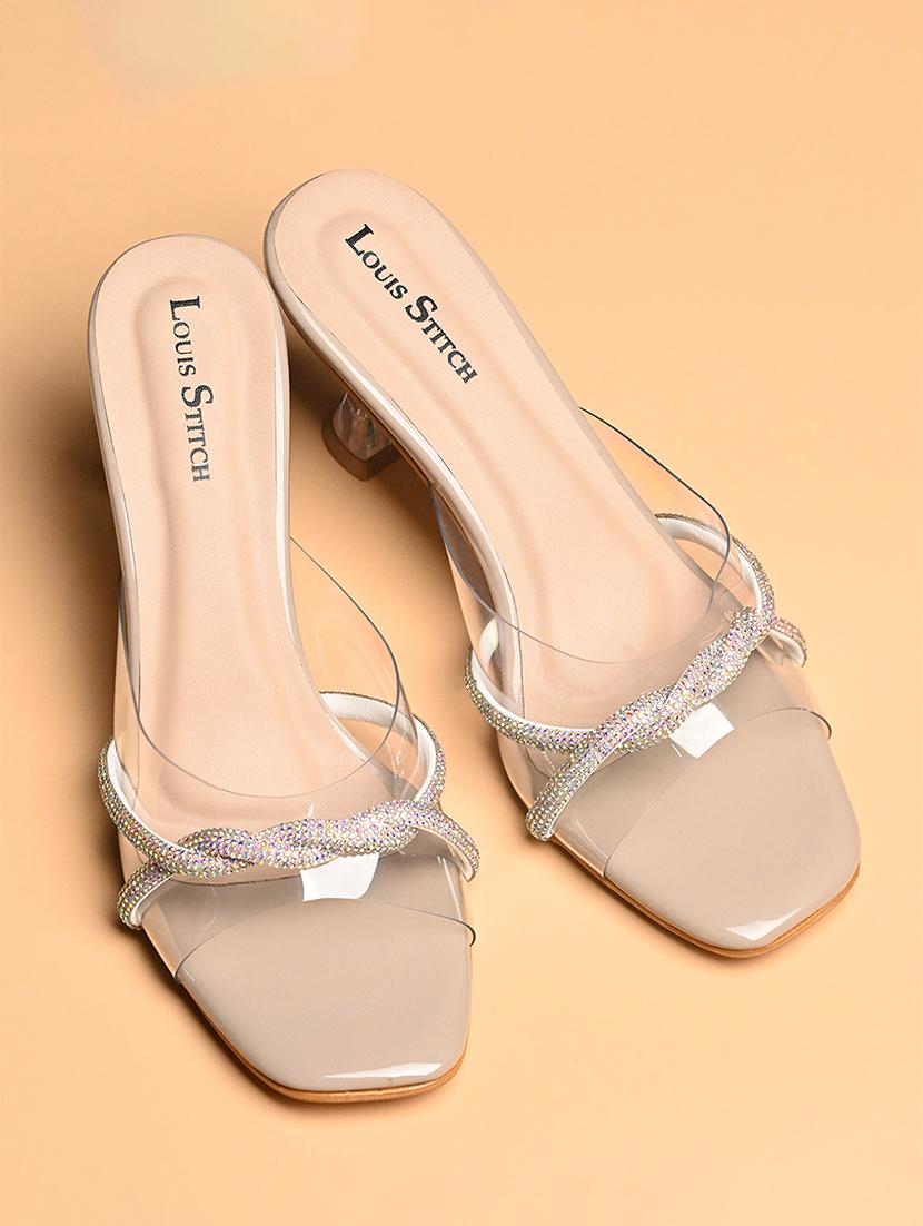women nude embellished slip on heels - 21980917 -  Standard Image - 1