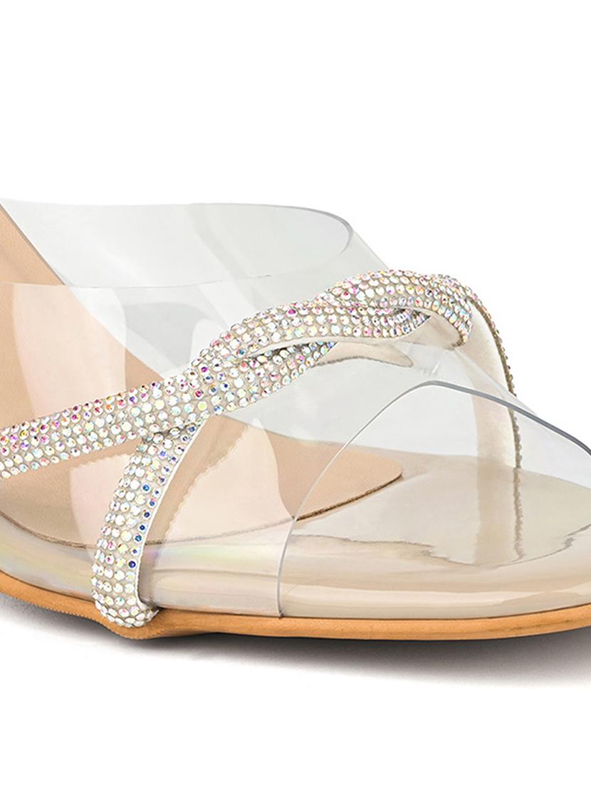 women nude embellished slip on heels - 21980917 - Standard Image - 4