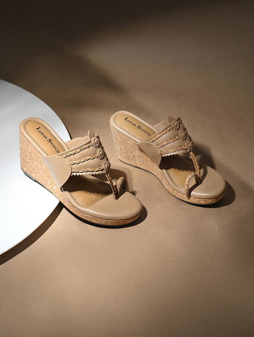 women beige solid slip on wedge - 21980925 - Standard Image - 1