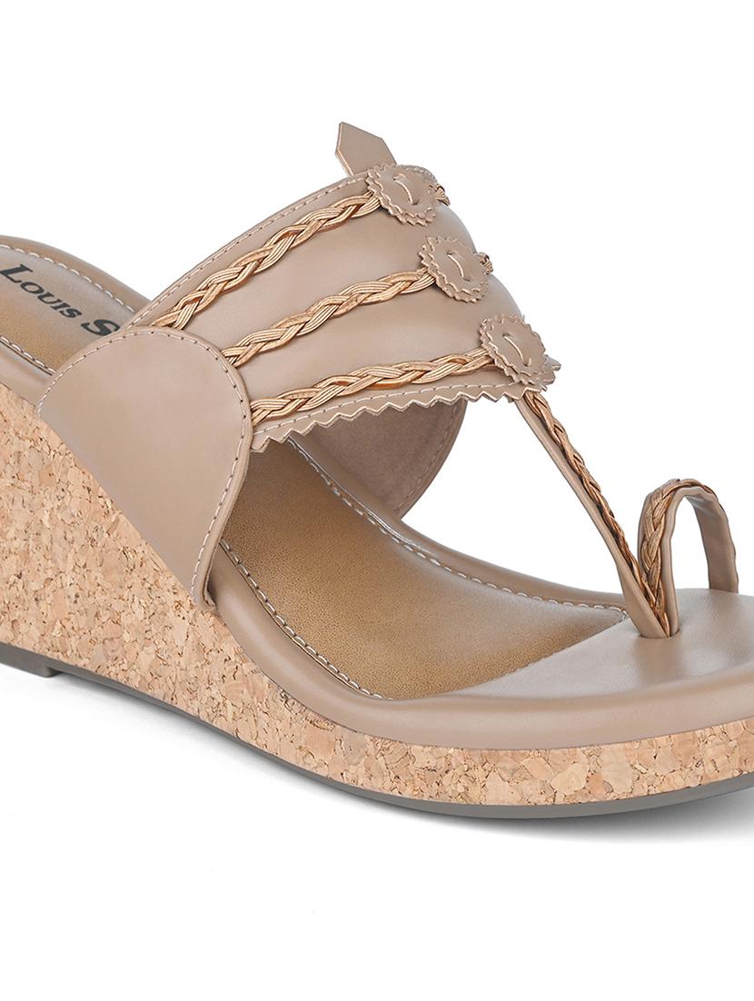 women beige solid slip on wedge - 21980925 - Standard Image - 4