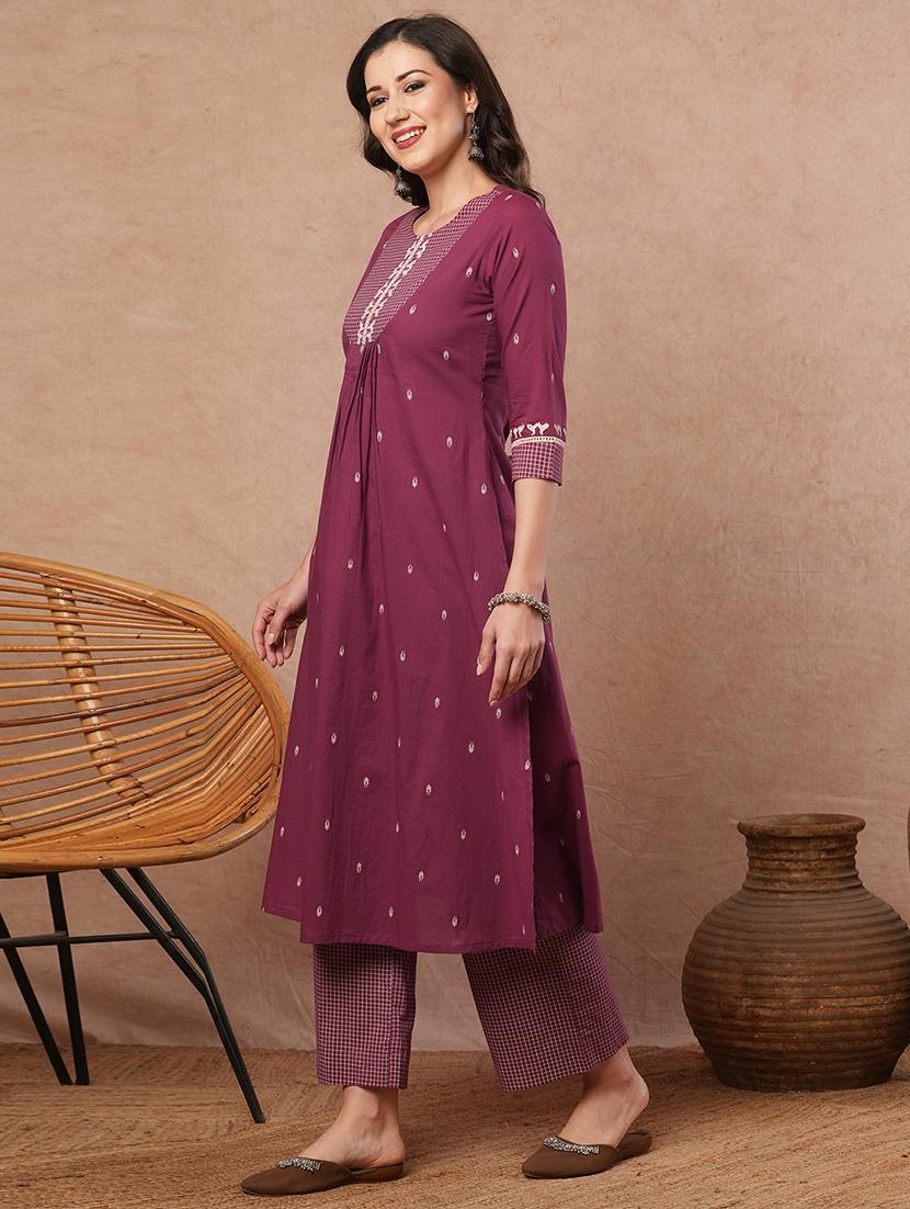 women self designed round neck a-line kurta with pocket - 21980938 -  Standard Image - 1