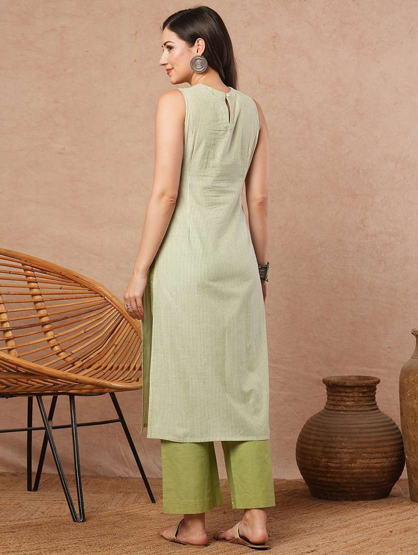 women striped sleeveless straight kurta - 21980946 -  Standard Image - 4