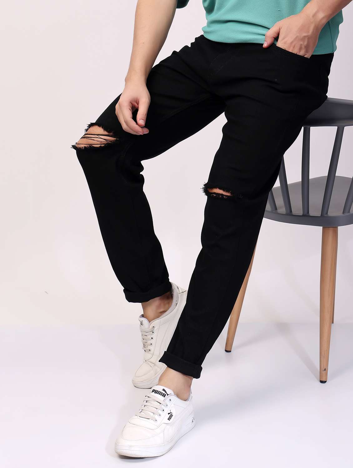 men black mid rise full length jeans