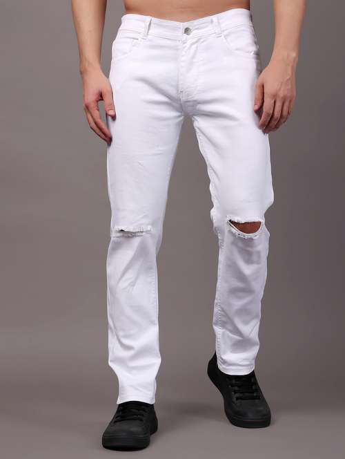 men white slash knee mid rise full length jeans - 21980964 - Standard Image - 0