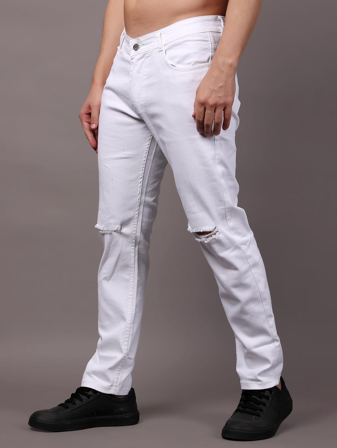 men white slash knee mid rise full length jeans - 21980964 -  Standard Image - 1