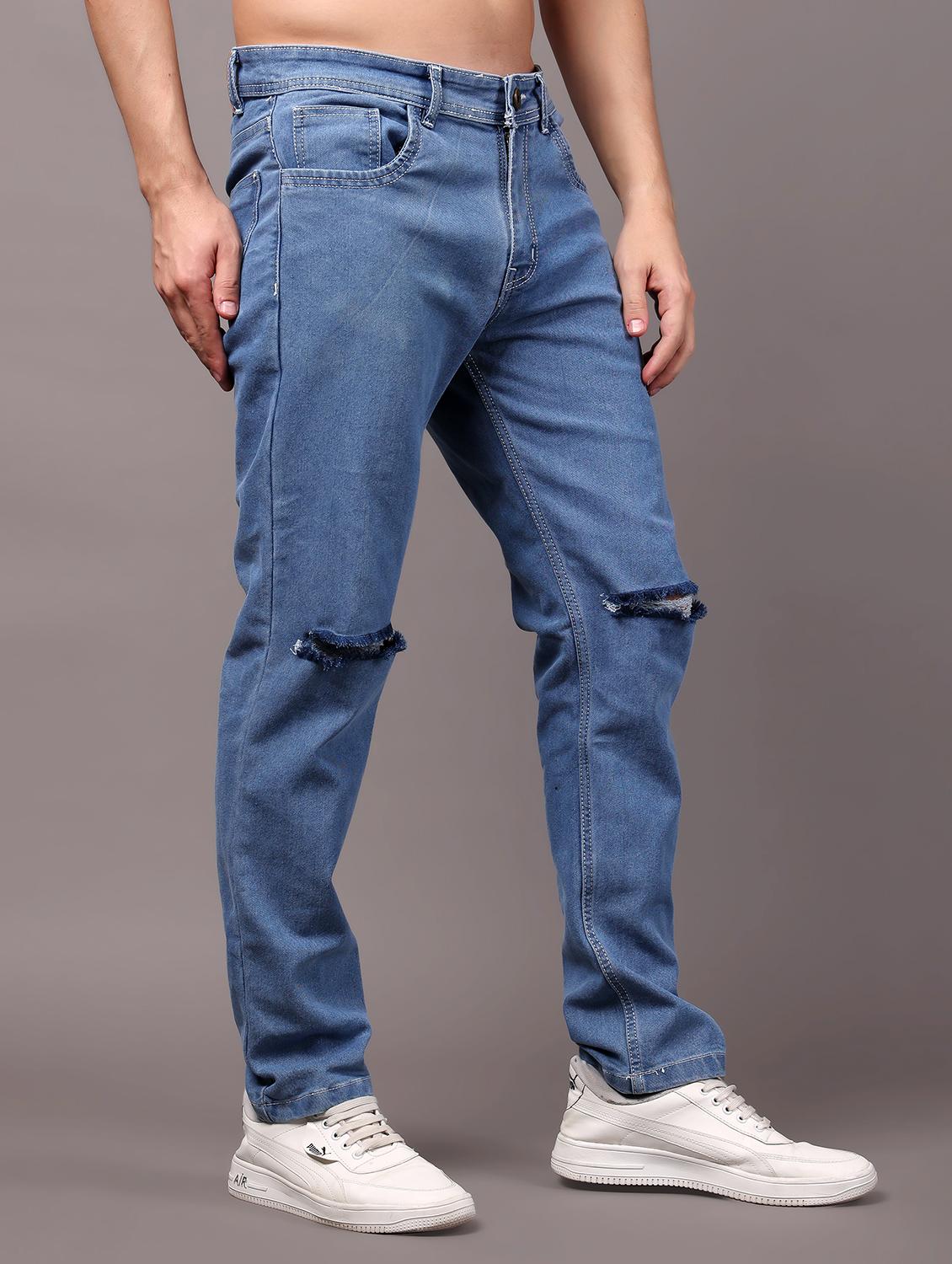 men light blue slash knee mid rise full length jeans - 21980965 -  Standard Image - 1