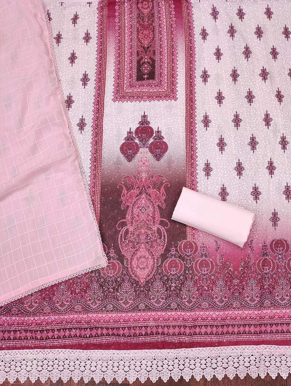 women printed embroidered unstitched suit set - 21980967 -  Standard Image - 1