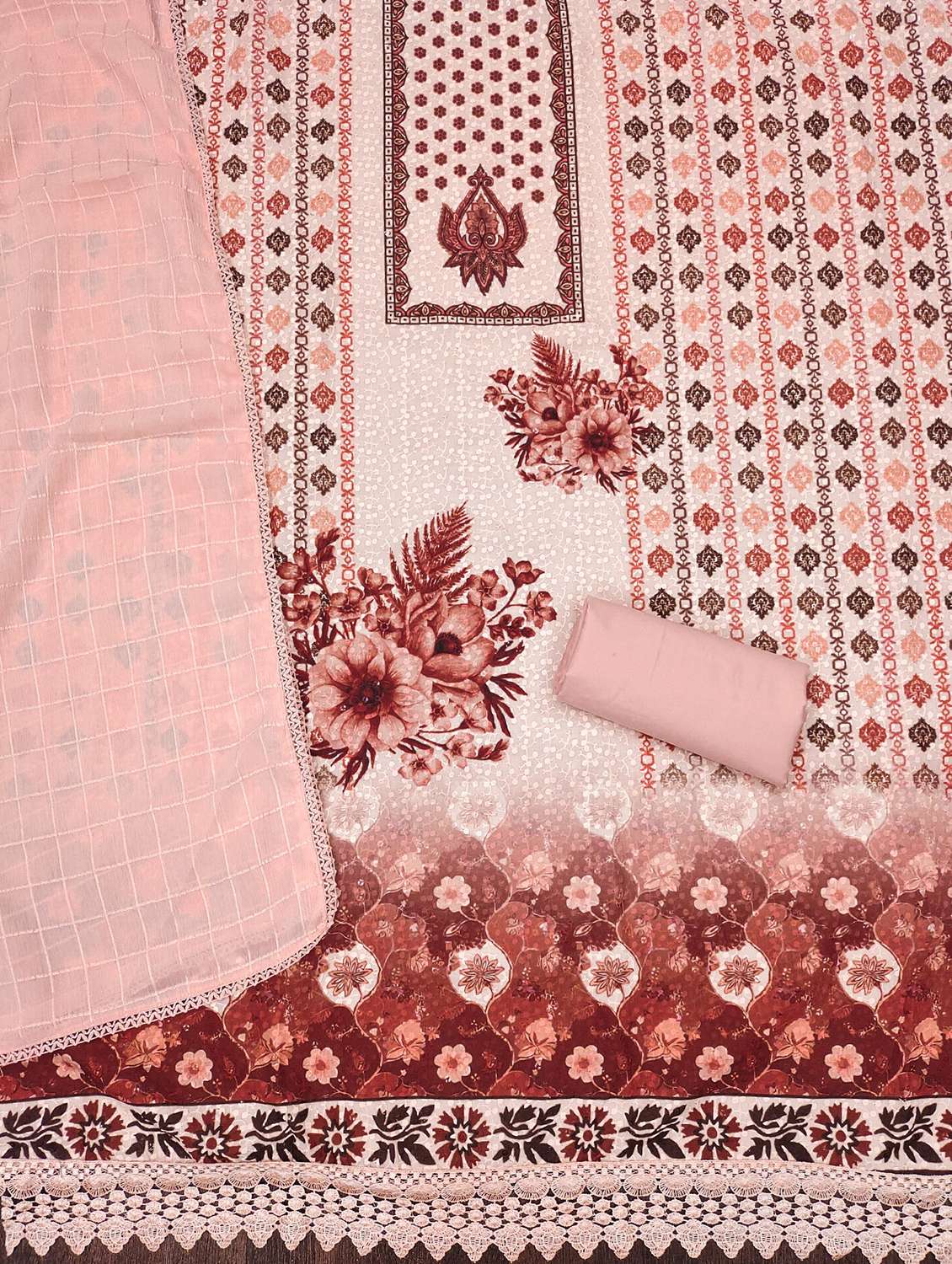 women printed embroidered unstitched suit set - 21980974 -  Standard Image - 1