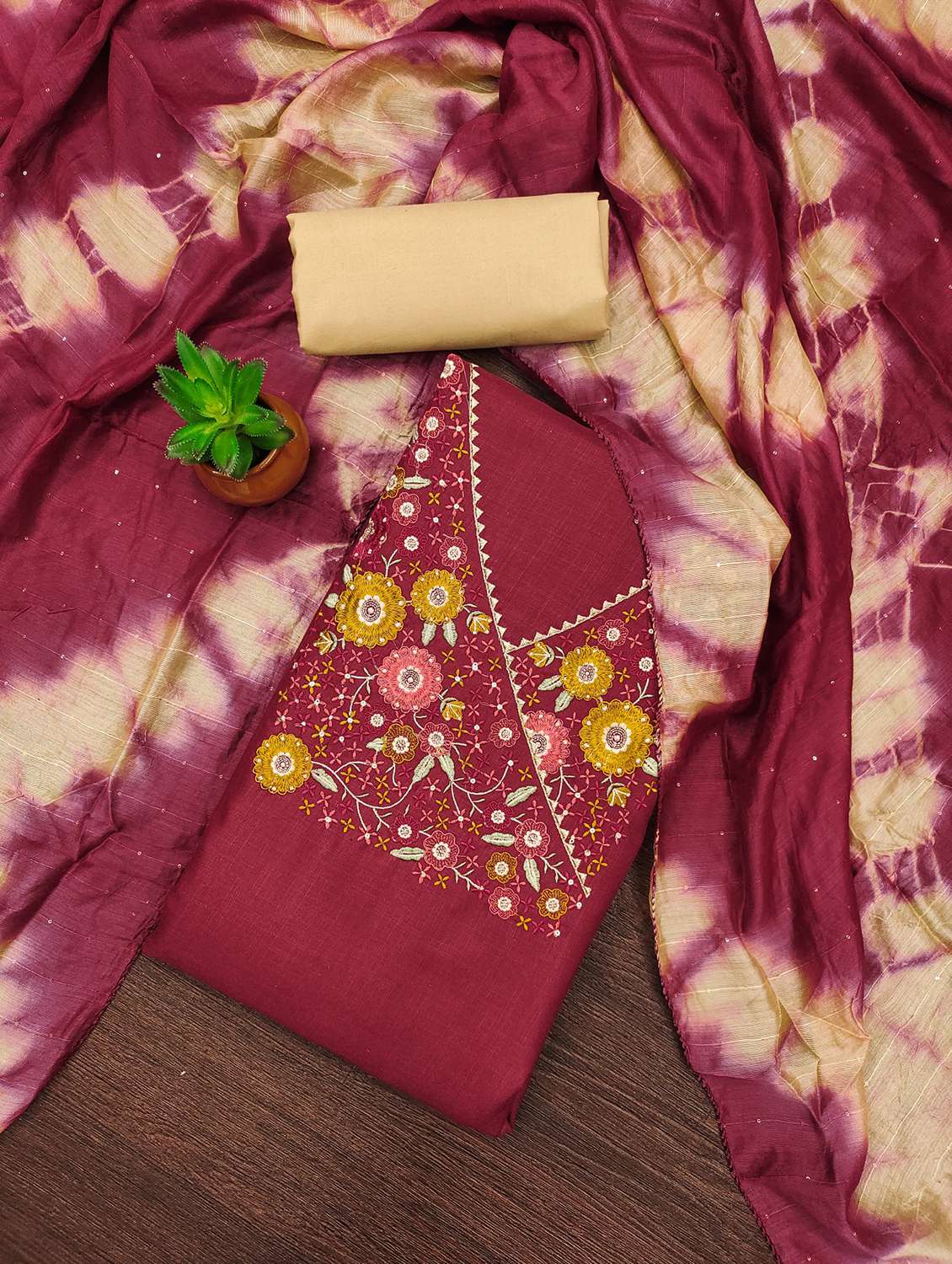 women solid with work embroidered unstitched suit set - 21980999 -  Standard Image - 1