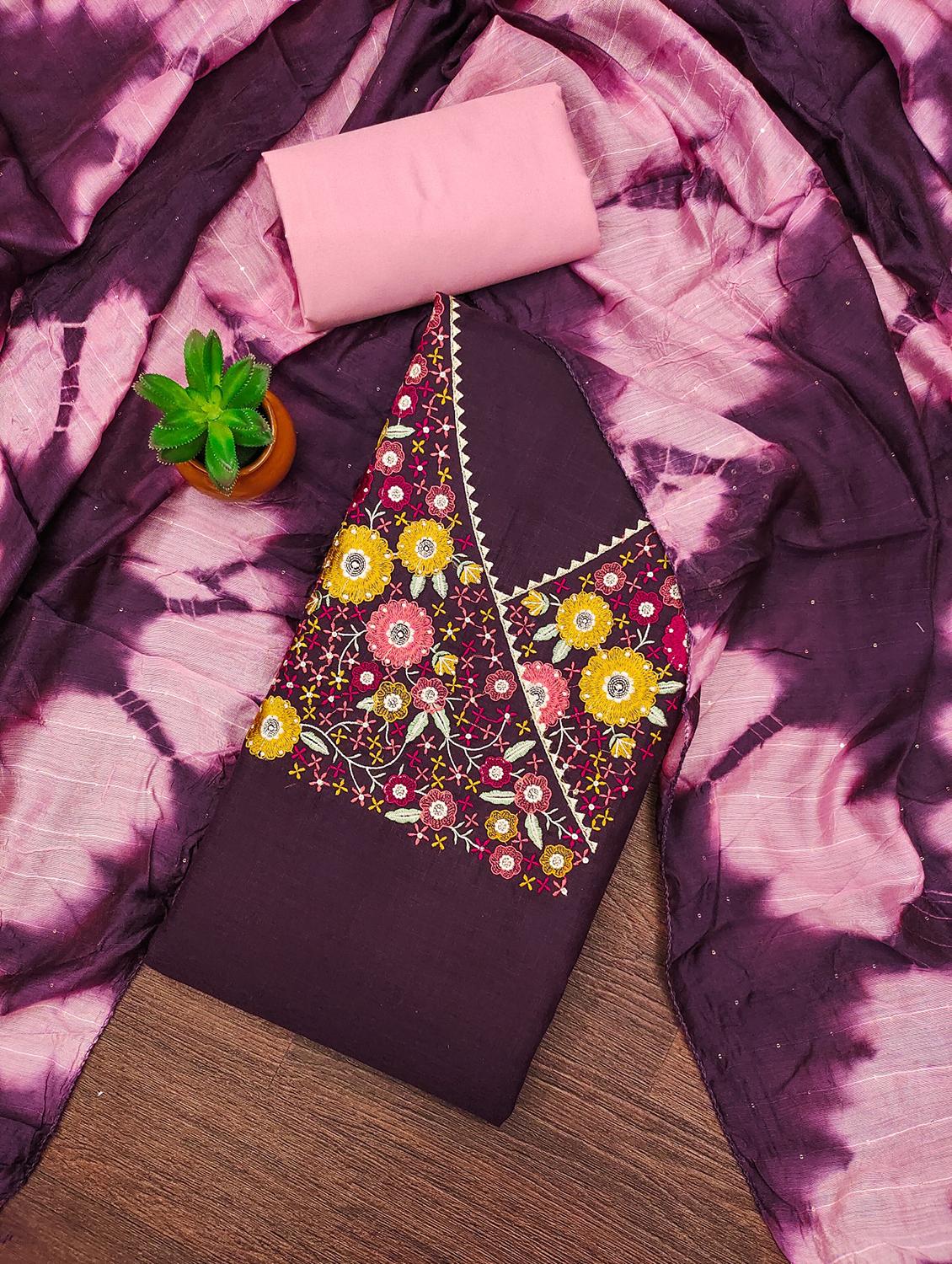 women solid with work embroidered unstitched suit set - 21981000 - Standard Image - 1