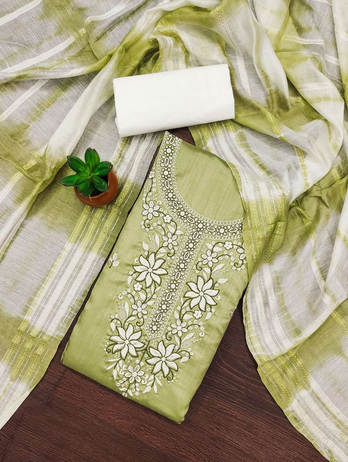 women solid with work embroidered unstitched suit set - 21981002 -  Standard Image - 1