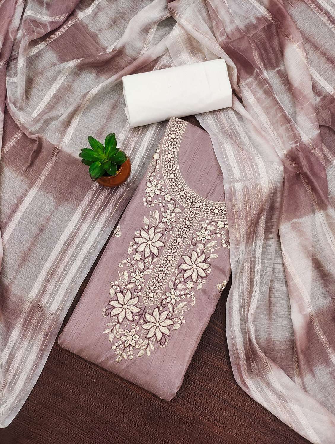 women solid with work embroidered unstitched suit set - 21981004 -  Standard Image - 1