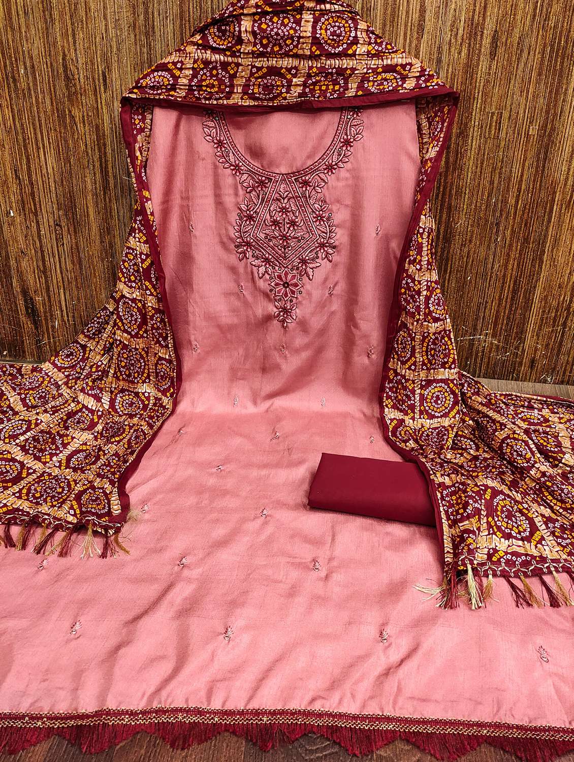 women solid with work embroidered unstitched suit set - 21981015 -  Standard Image - 1