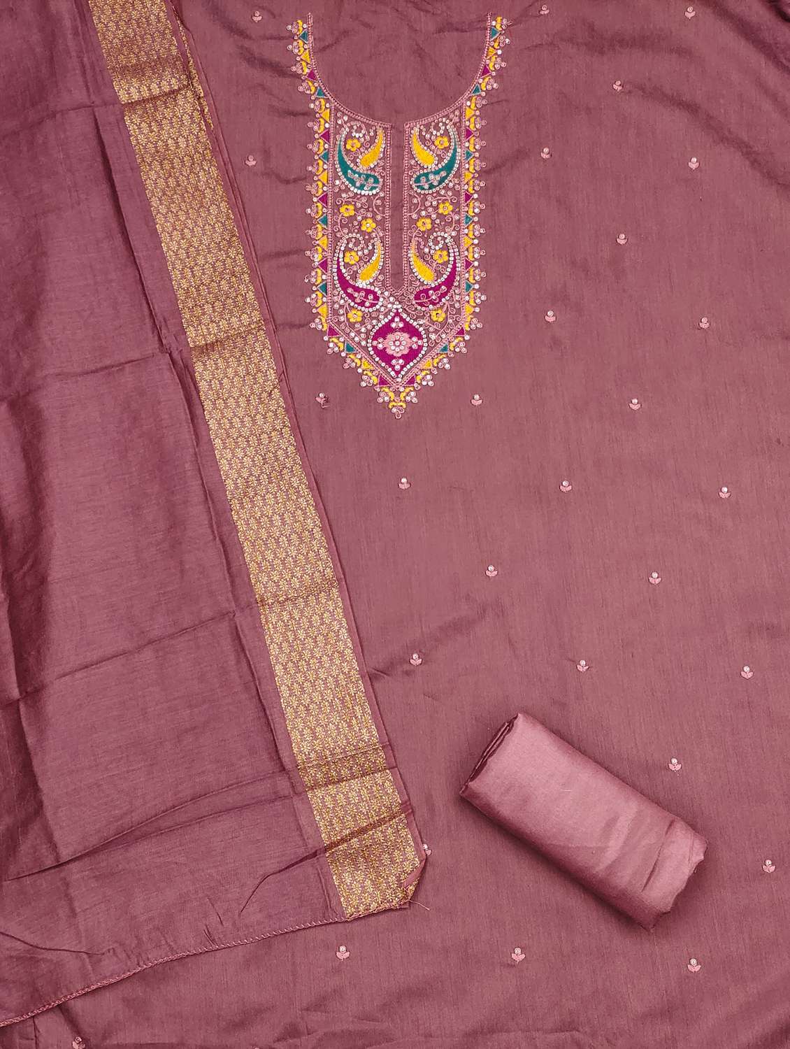 women solid with work embroidered unstitched suit set - 21981017 -  Standard Image - 1