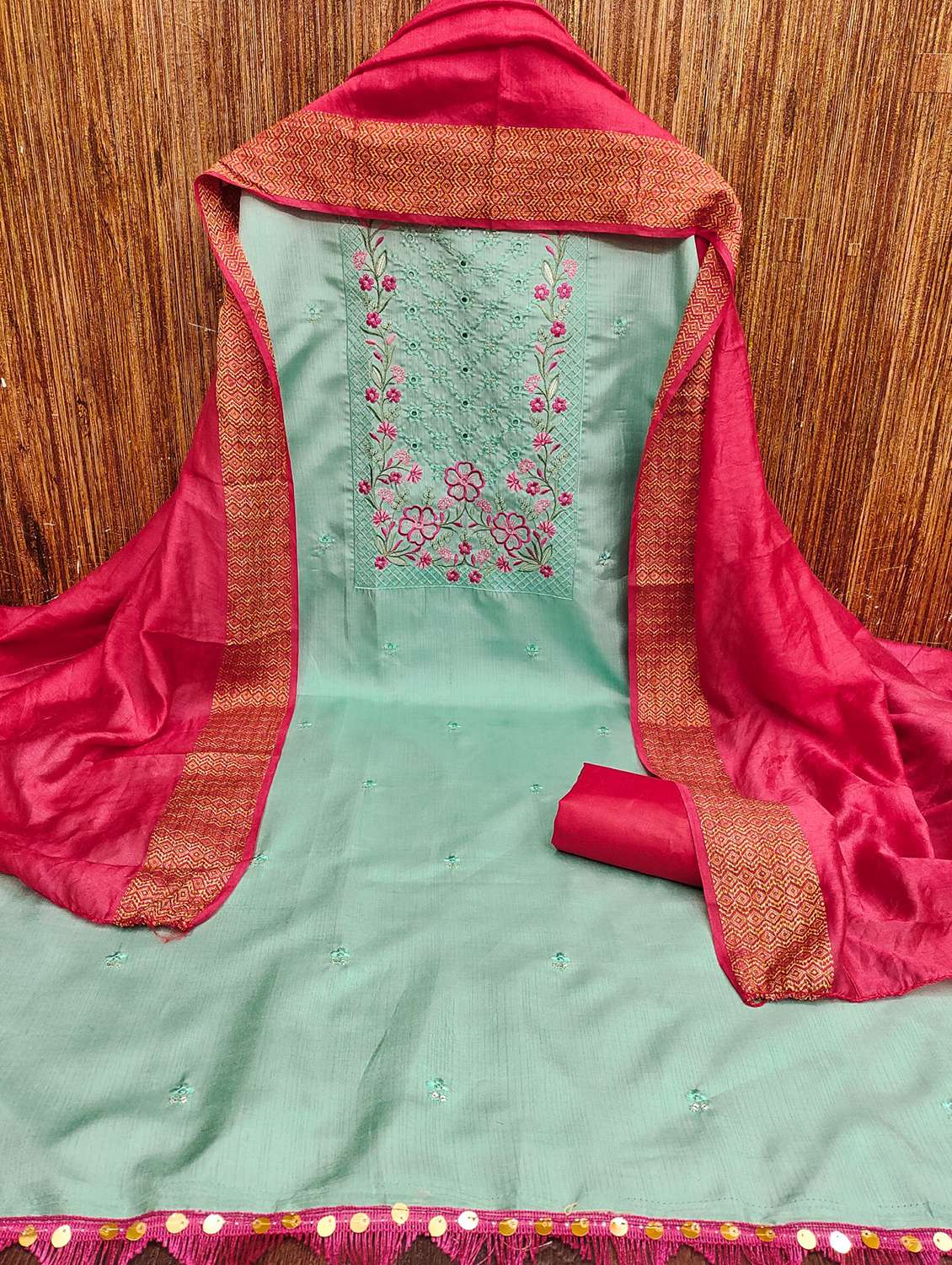 women solid with work embroidered unstitched suit set - 21981022 -  Standard Image - 1