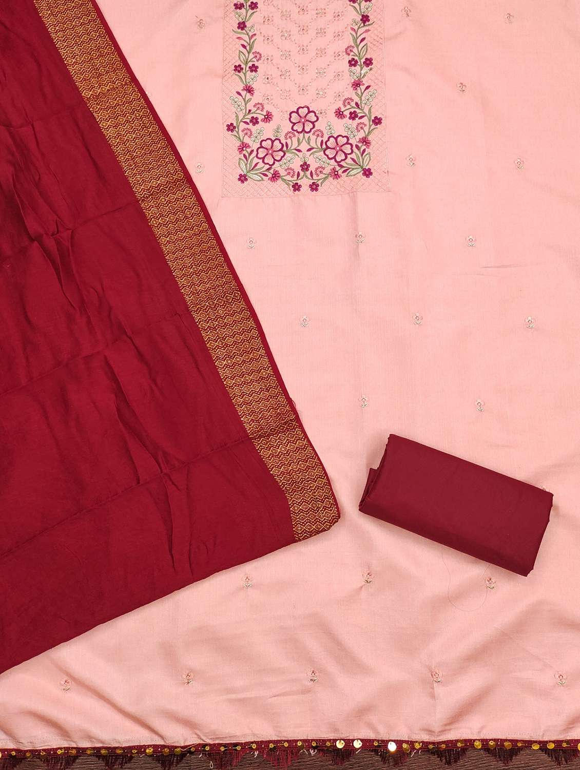 women solid with work embroidered unstitched suit set - 21981023 -  Standard Image - 1