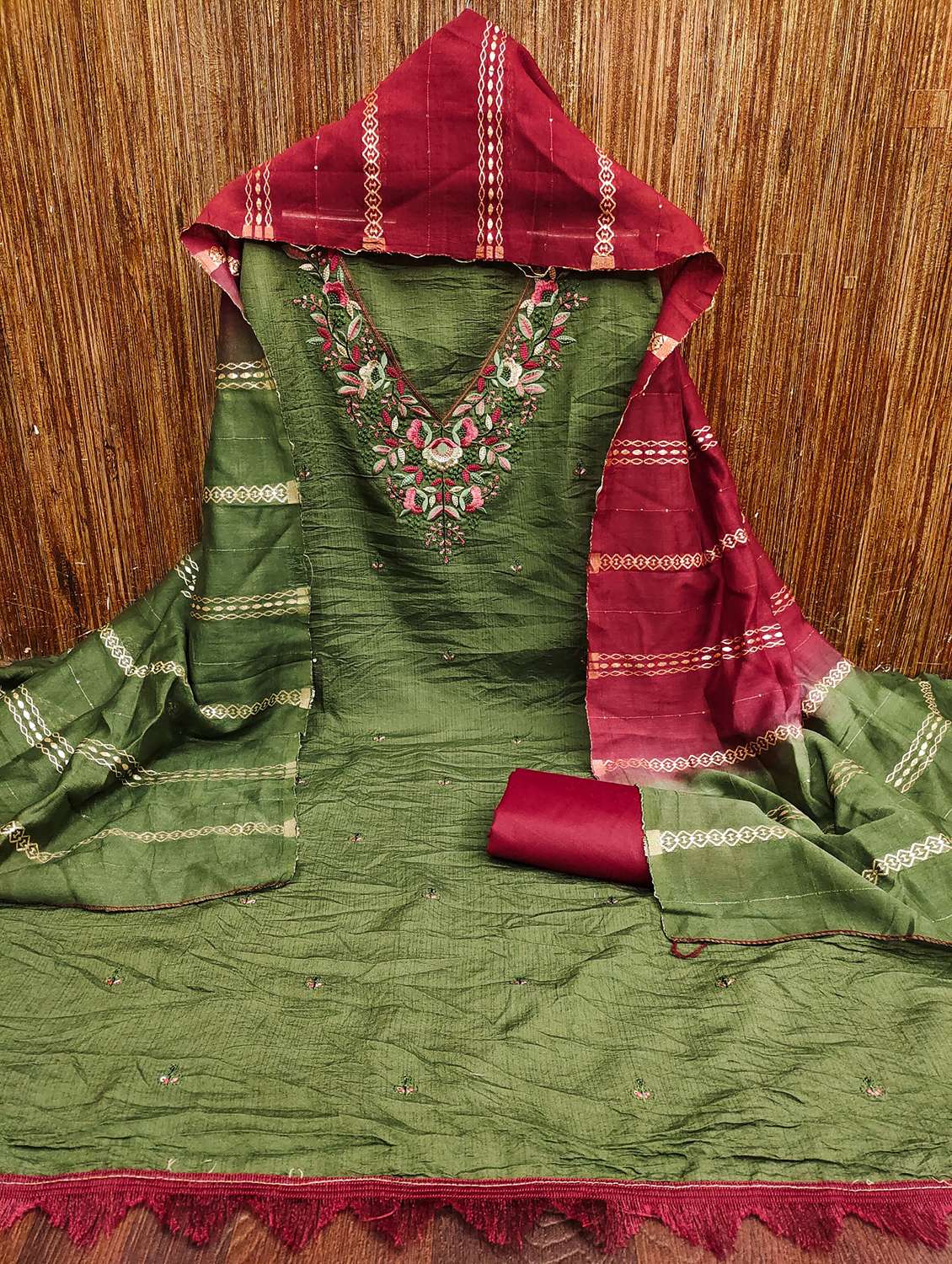 women solid with work embroidered unstitched suit set - 21981027 -  Standard Image - 1