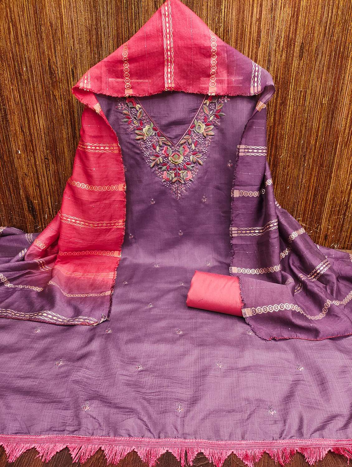 women solid with work embroidered unstitched suit set - 21981029 -  Standard Image - 1