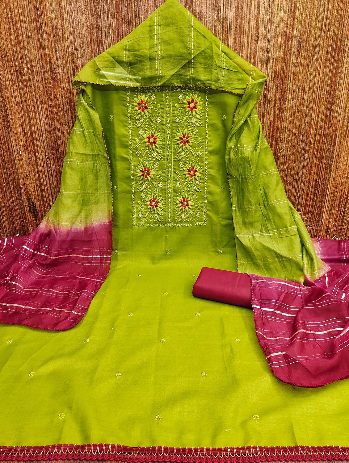 women solid with work embroidered unstitched suit set - 21981030 -  Standard Image - 1