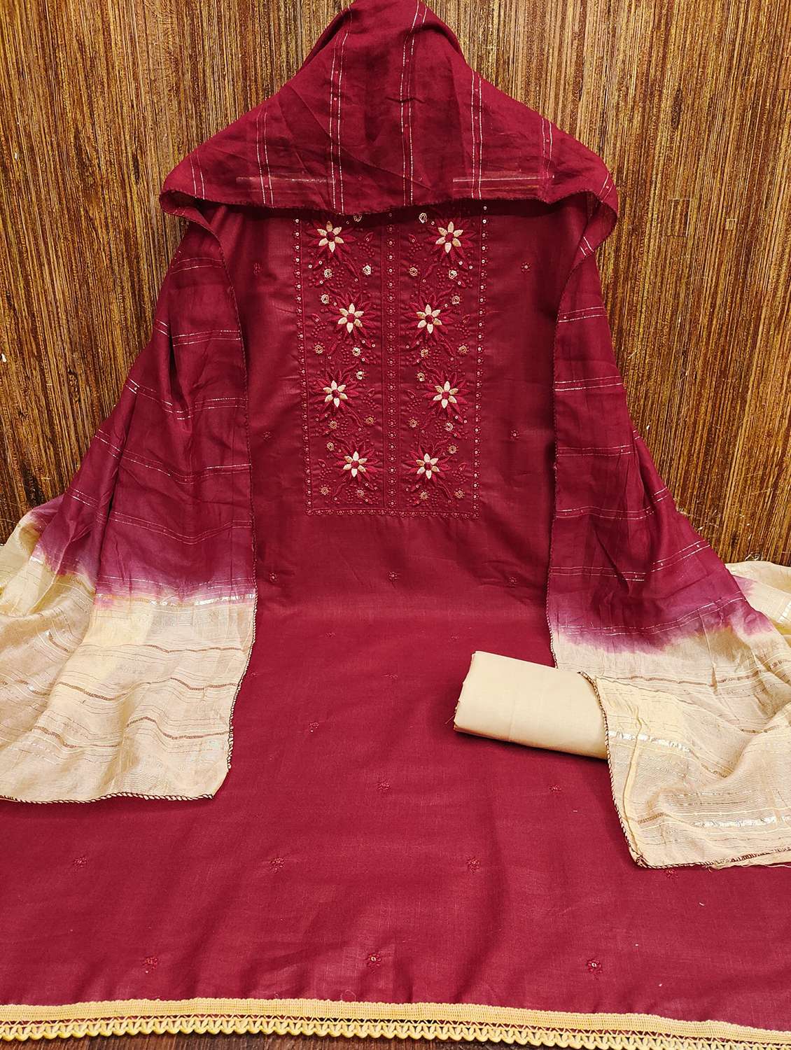 women solid with work embroidered unstitched suit set - 21981032 -  Standard Image - 1