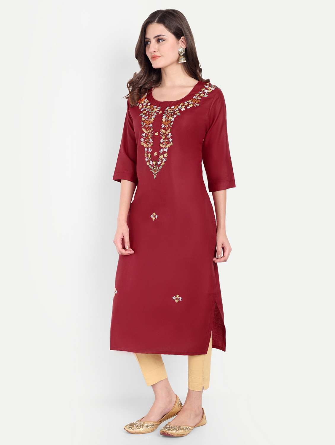 women embroidered three quarter sleeve kurta - 21981040 - Standard Image - 1