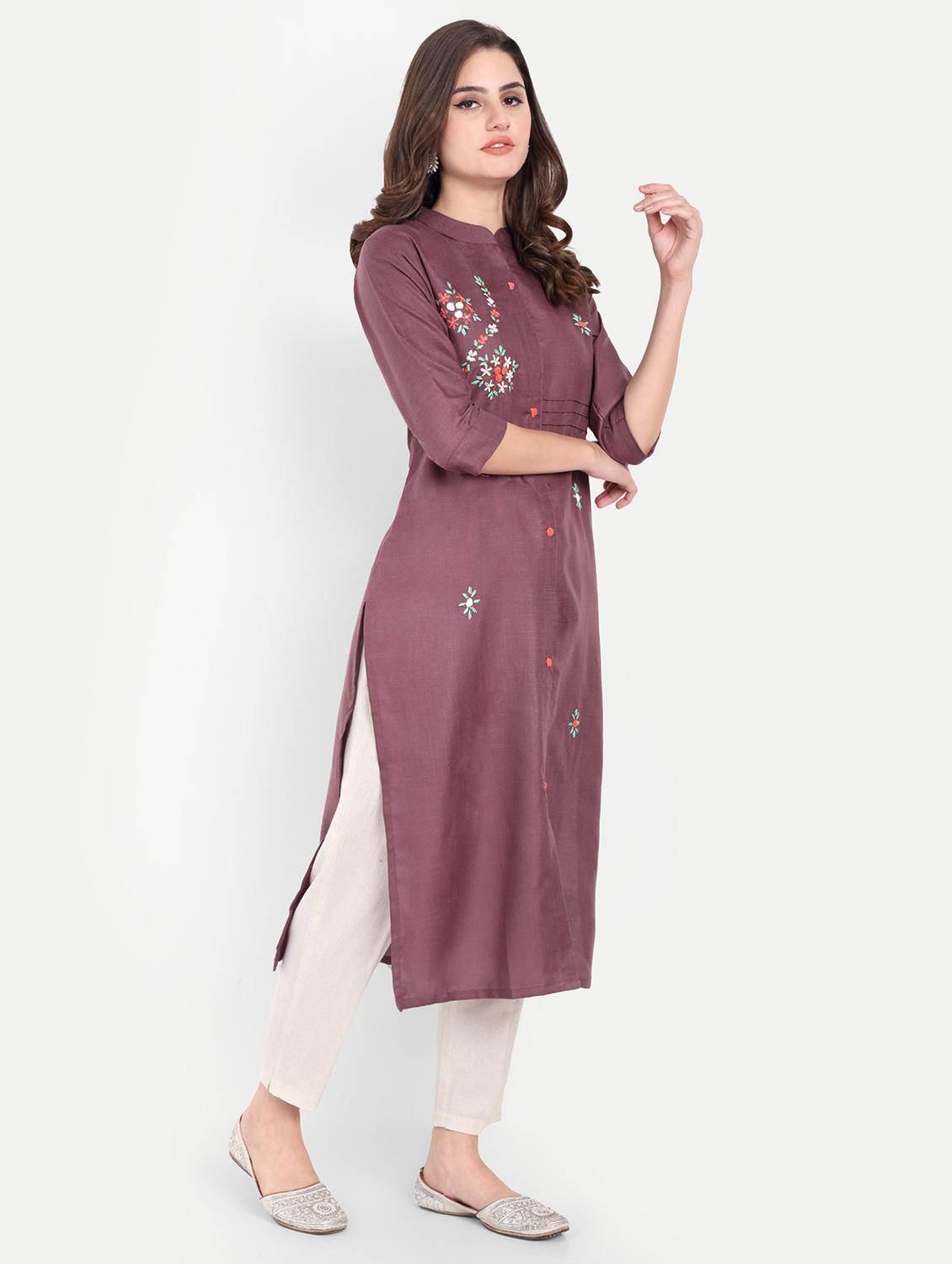 women embroidered three quarter sleeve kurta - 21981041 - Standard Image - 1