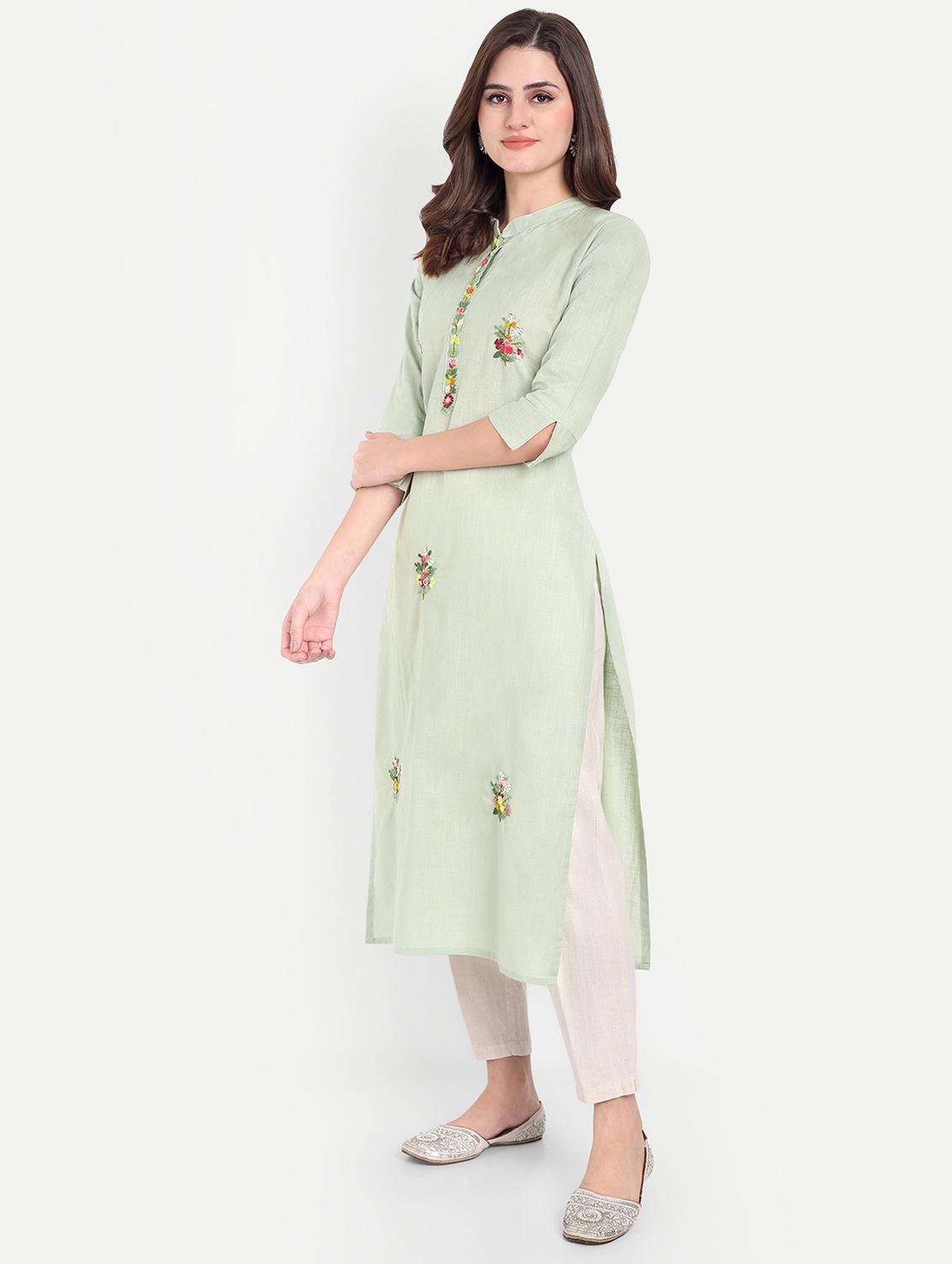 women embroidered three quarter sleeve kurta - 21981042 -  Standard Image - 1