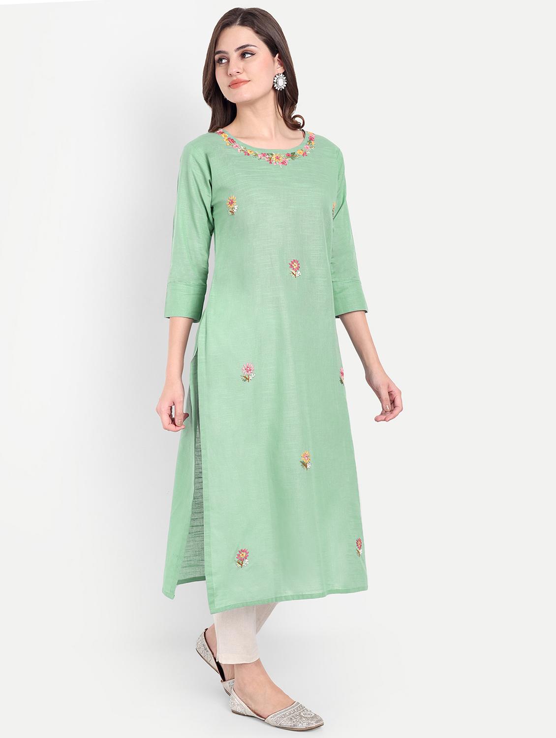 women embroidered three quarter sleeve kurta - 21981043 -  Standard Image - 1
