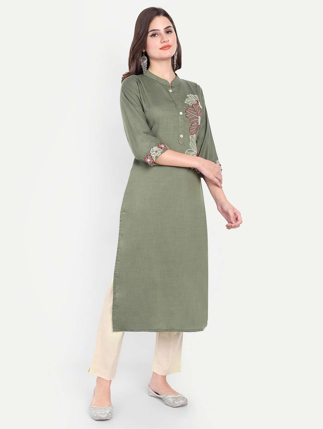 women embroidered three quarter sleeve kurta - 21981044 -  Standard Image - 1
