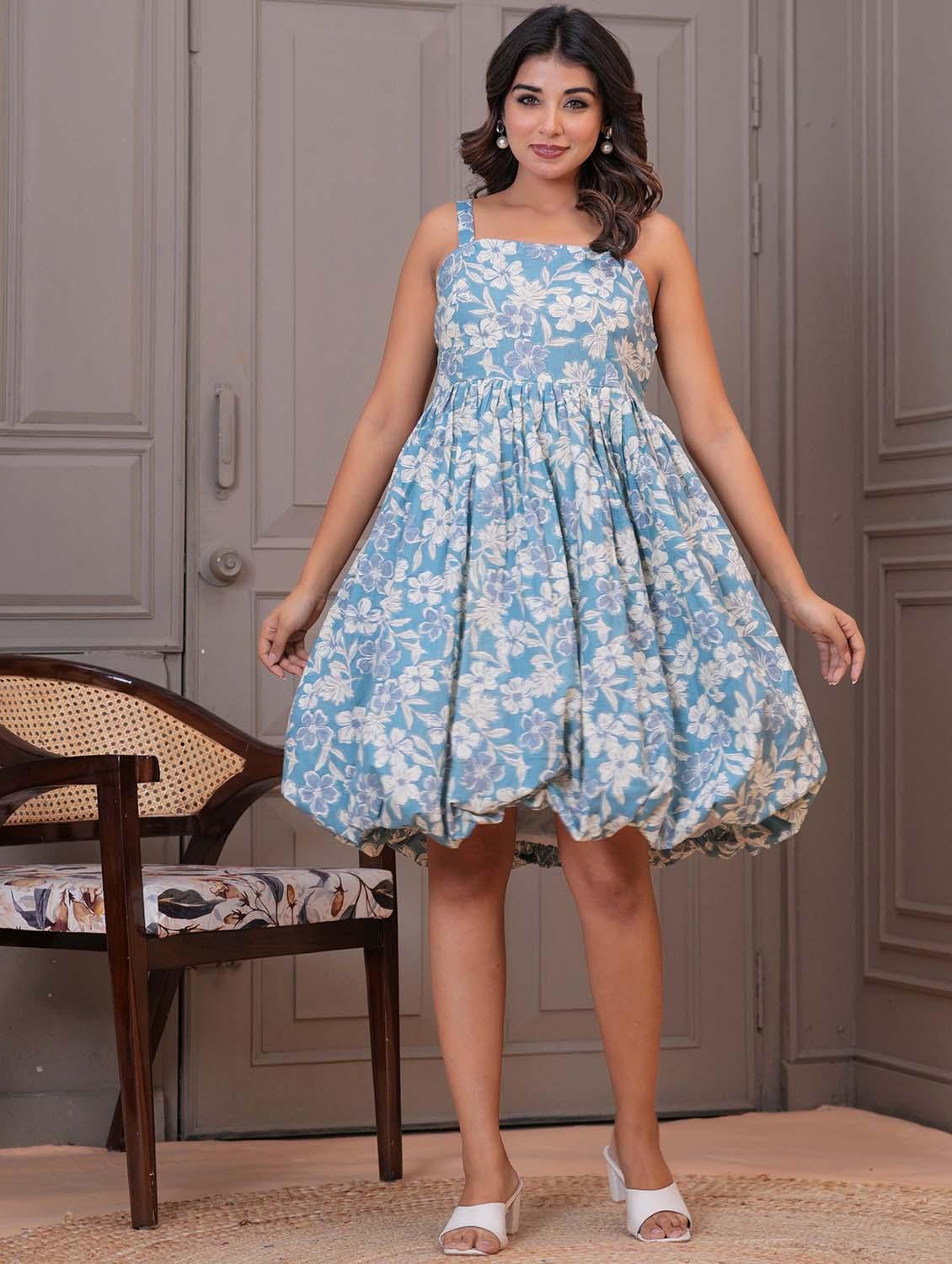 women floral print shoulder strap ballon dress - 21981056 - Standard Image - 1