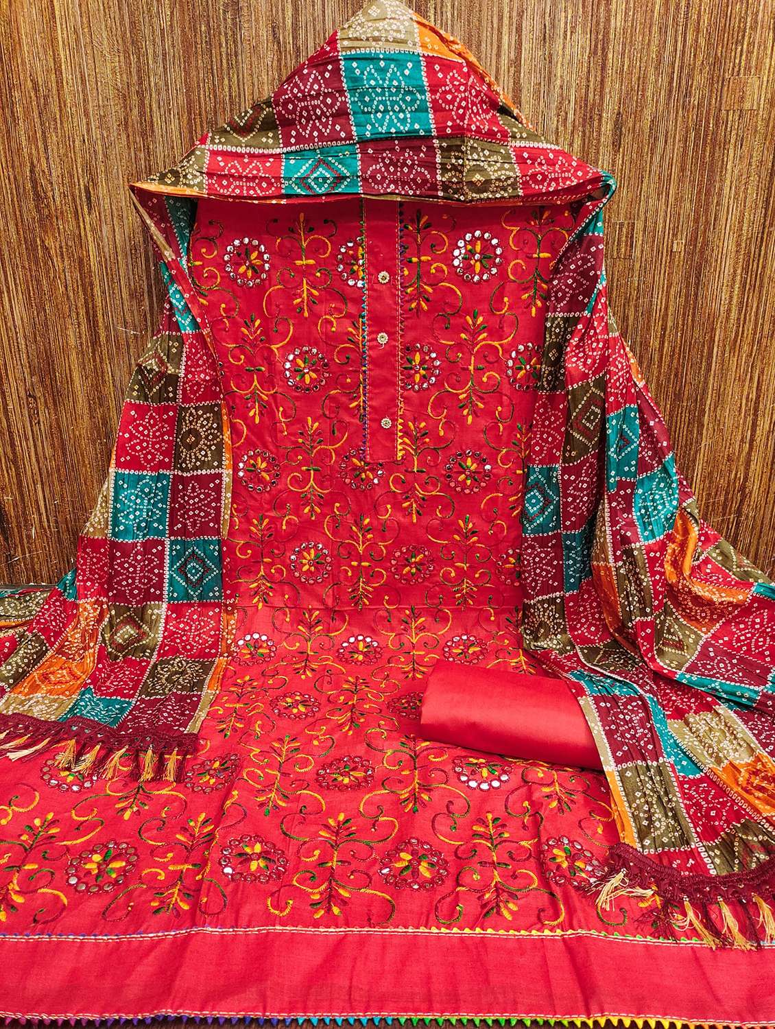 women solid with work embroidered unstitched suit set - 21981126 -  Standard Image - 1