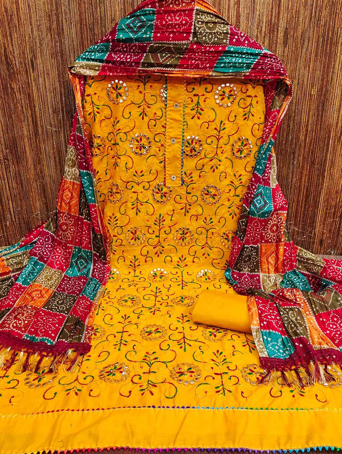 women solid with work embroidered unstitched suit set - 21981128 -  Standard Image - 1