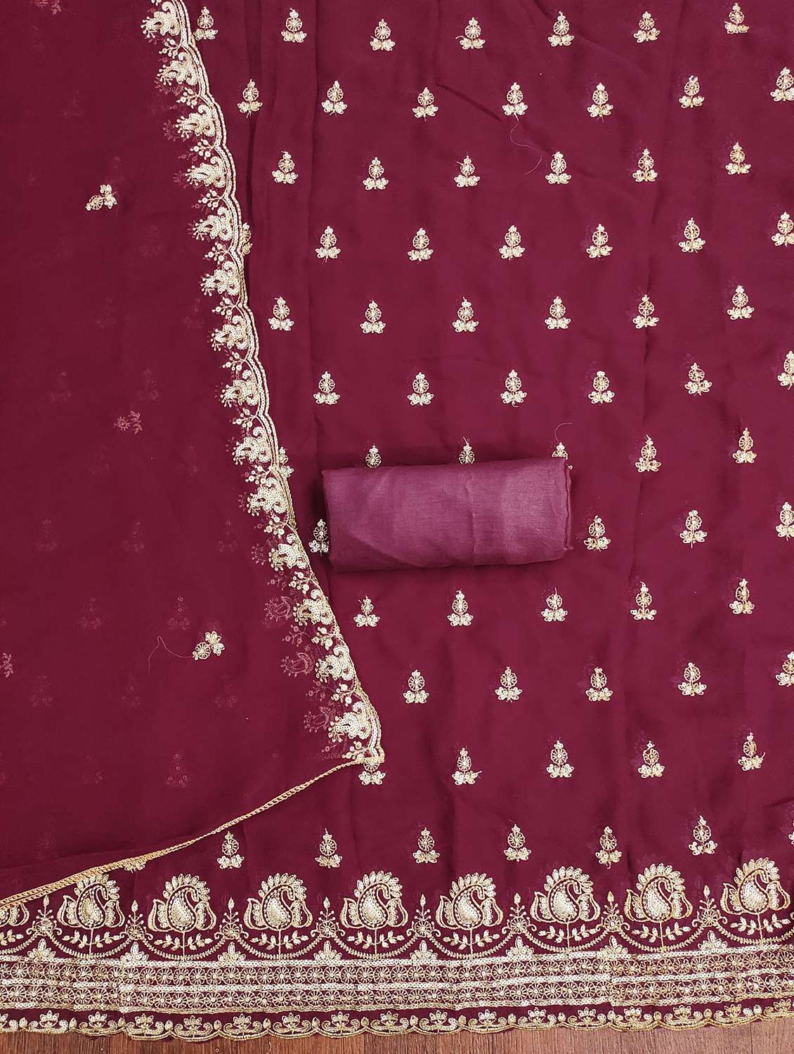 women solid with work embroidered unstitched suit set - 21981139 -  Standard Image - 1