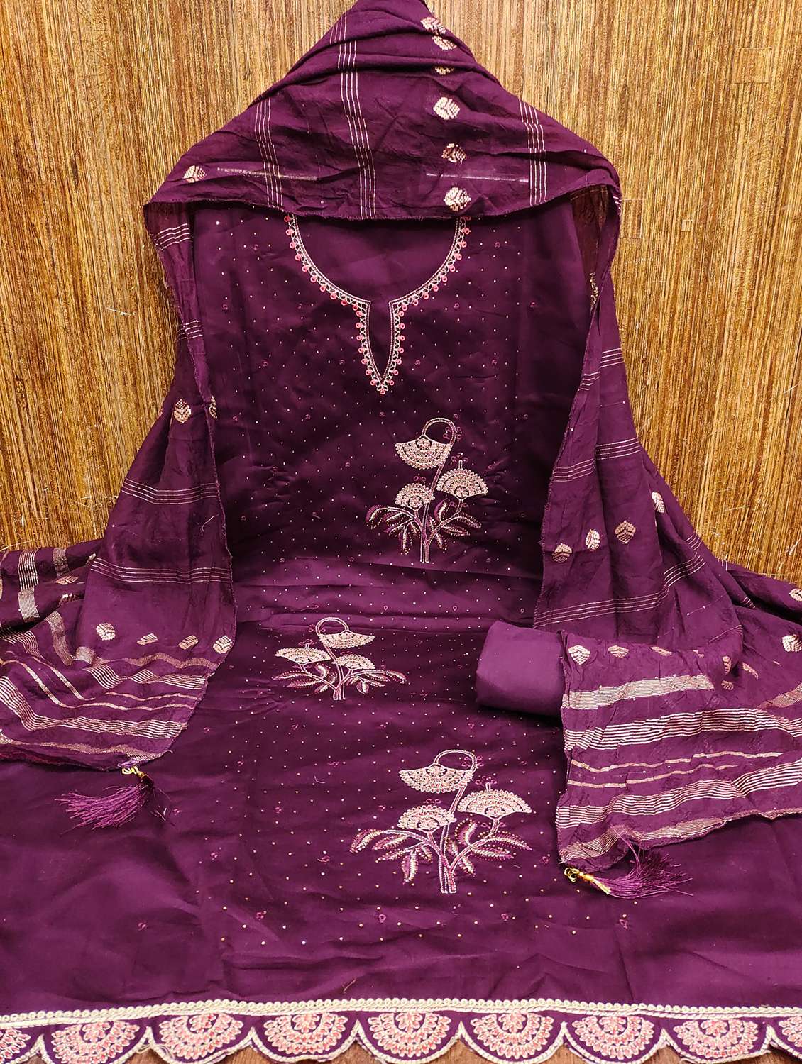 women solid with work embroidered unstitched suit set - 21981145 -  Standard Image - 1