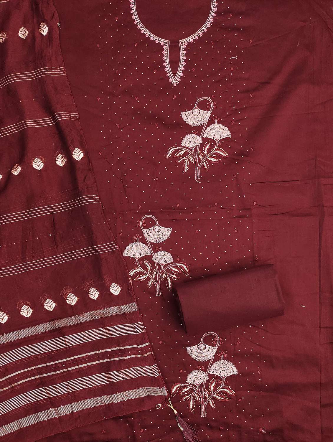 women solid with work embroidered unstitched suit set - 21981146 -  Standard Image - 1