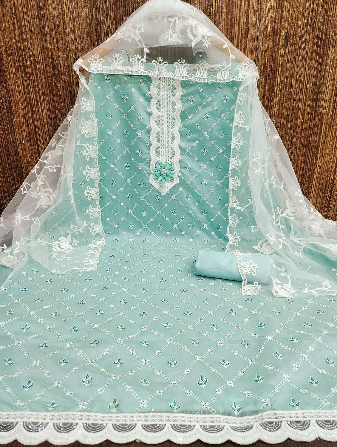 women solid with work embroidered unstitched suit set - 21981153 -  Standard Image - 1