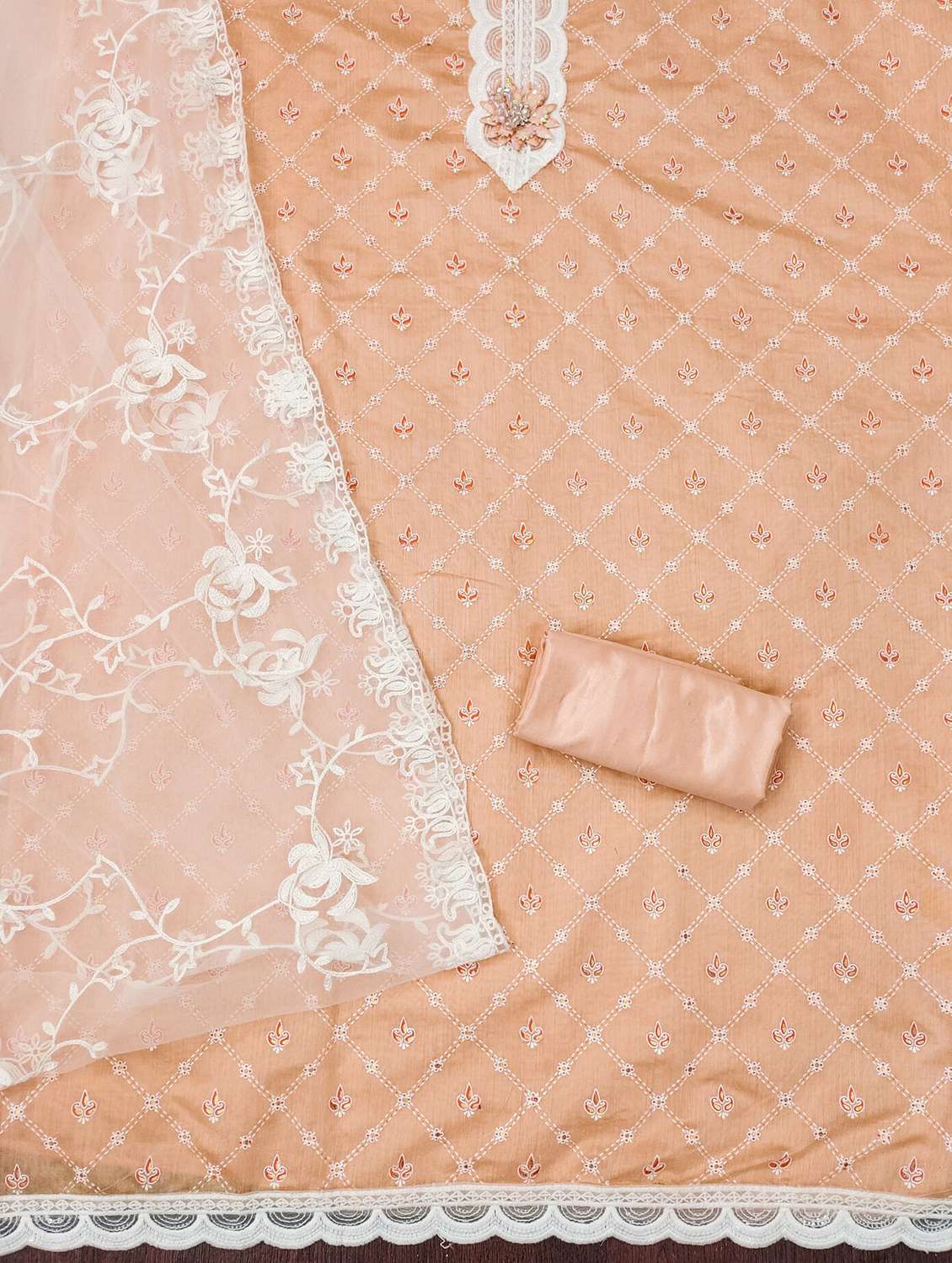 women solid with work embroidered unstitched suit set - 21981155 -  Standard Image - 1