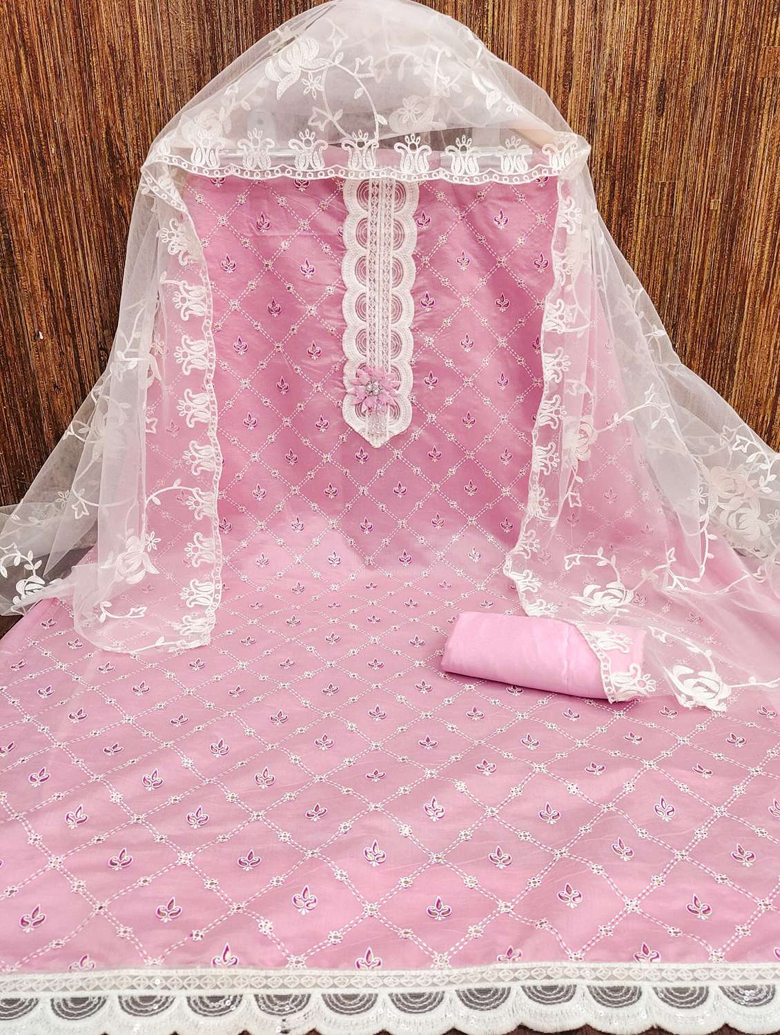 women solid with work embroidered unstitched suit set - 21981156 -  Standard Image - 1