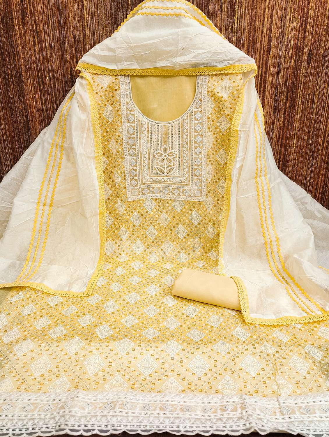 women printed with embroidered work unstitched suit set - 21981161 -  Standard Image - 1