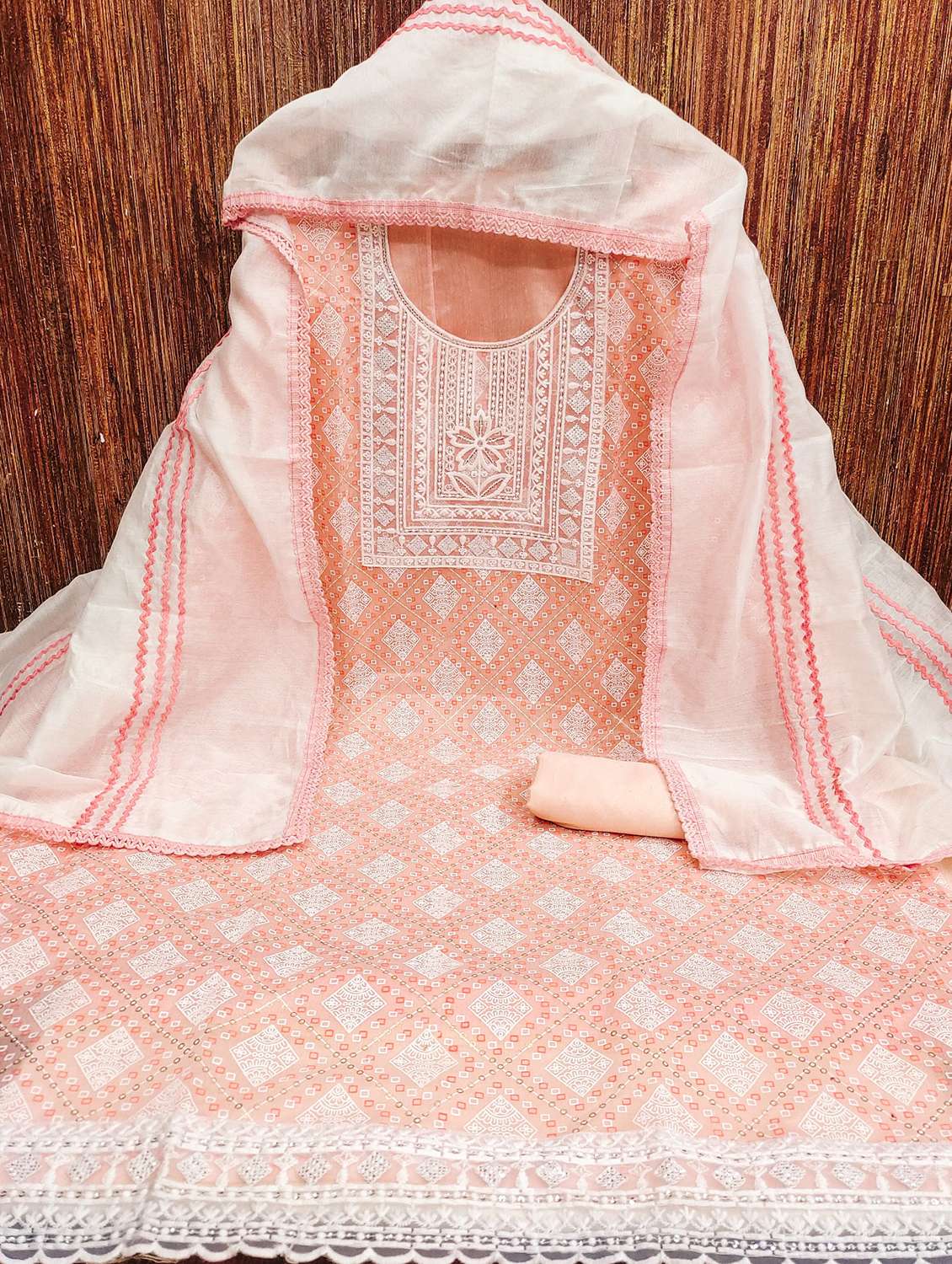 women printed with embroidered work unstitched suit set - 21981163 -  Standard Image - 1