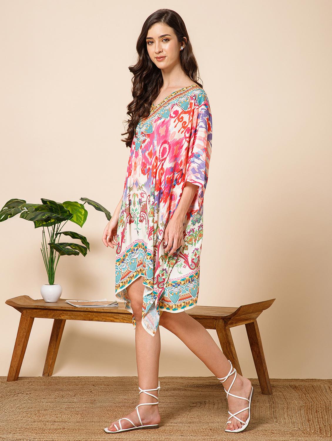 women printed kimono sleeve kaftan dress - 21981164 - Standard Image - 1
