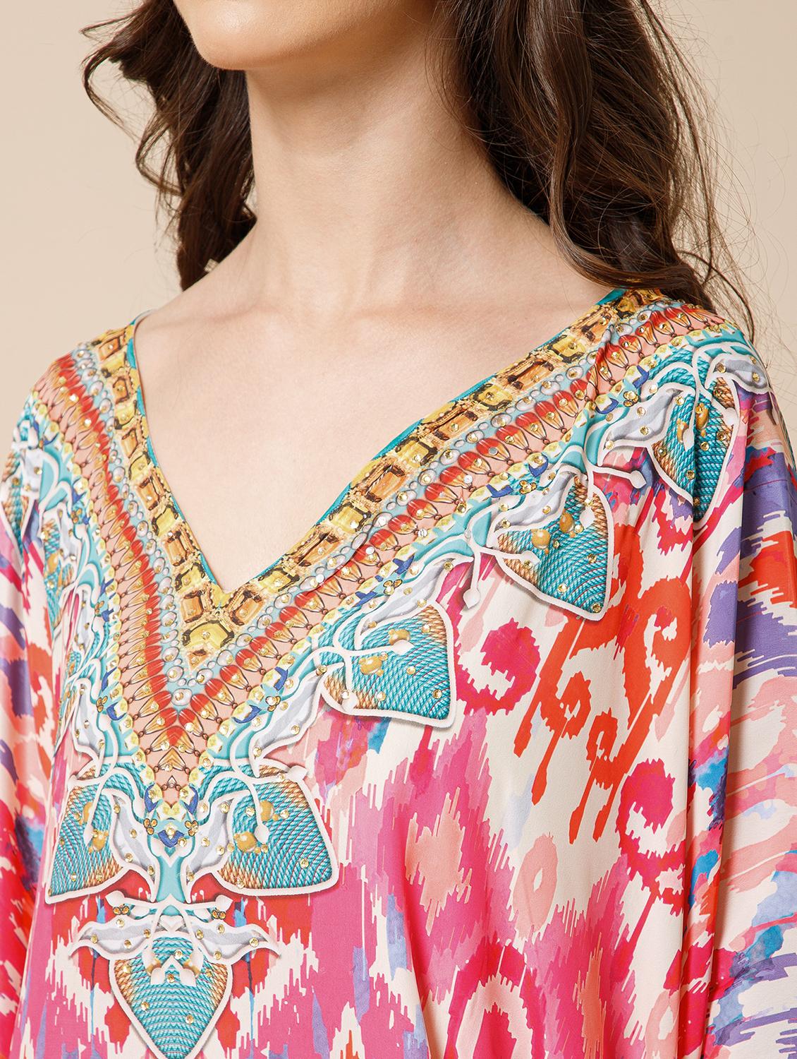 women printed kimono sleeve kaftan dress - 21981164 - Standard Image - 4