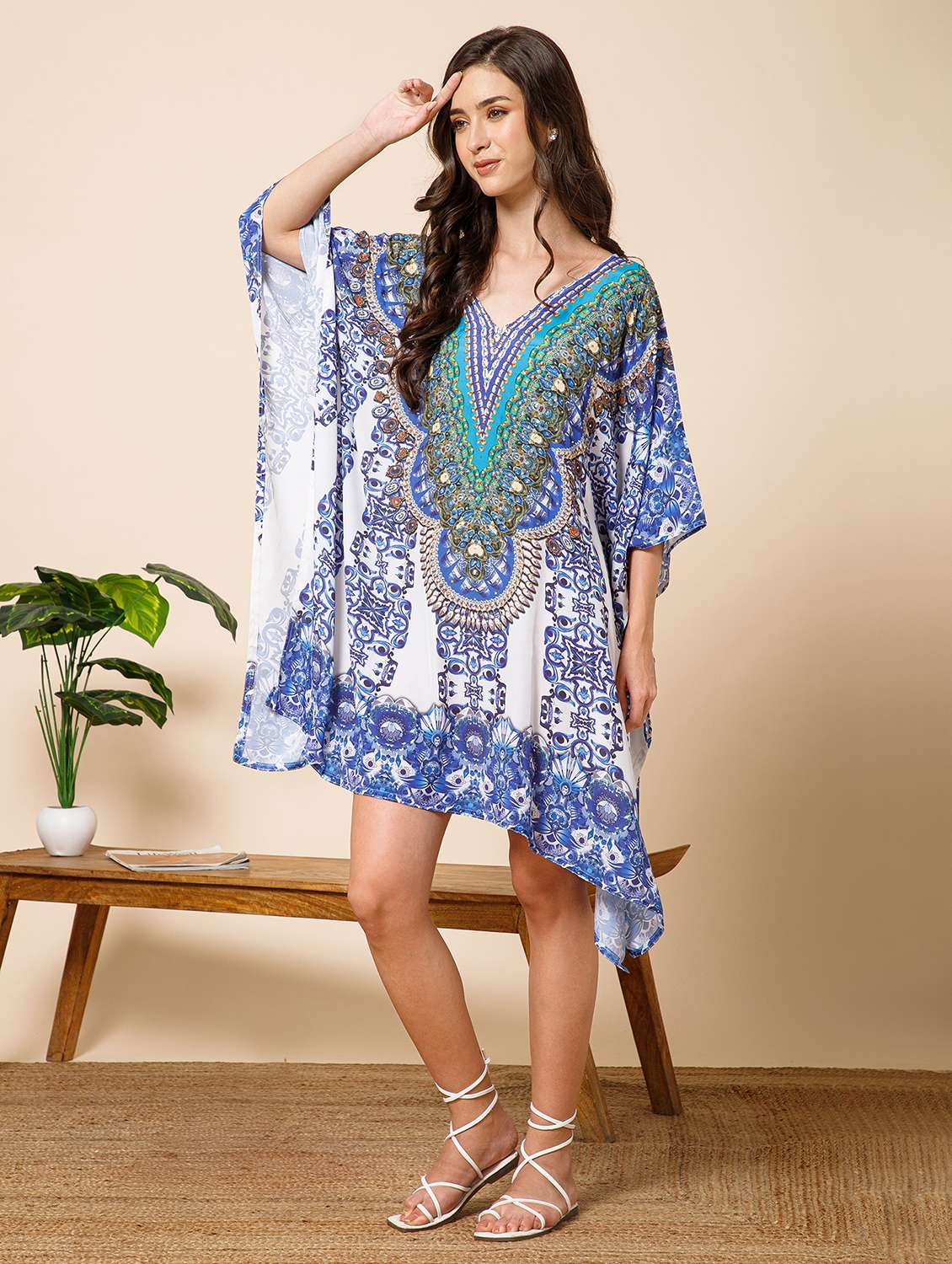 women printed kimono sleeve kaftan dress - 21981165 -  Standard Image - 1