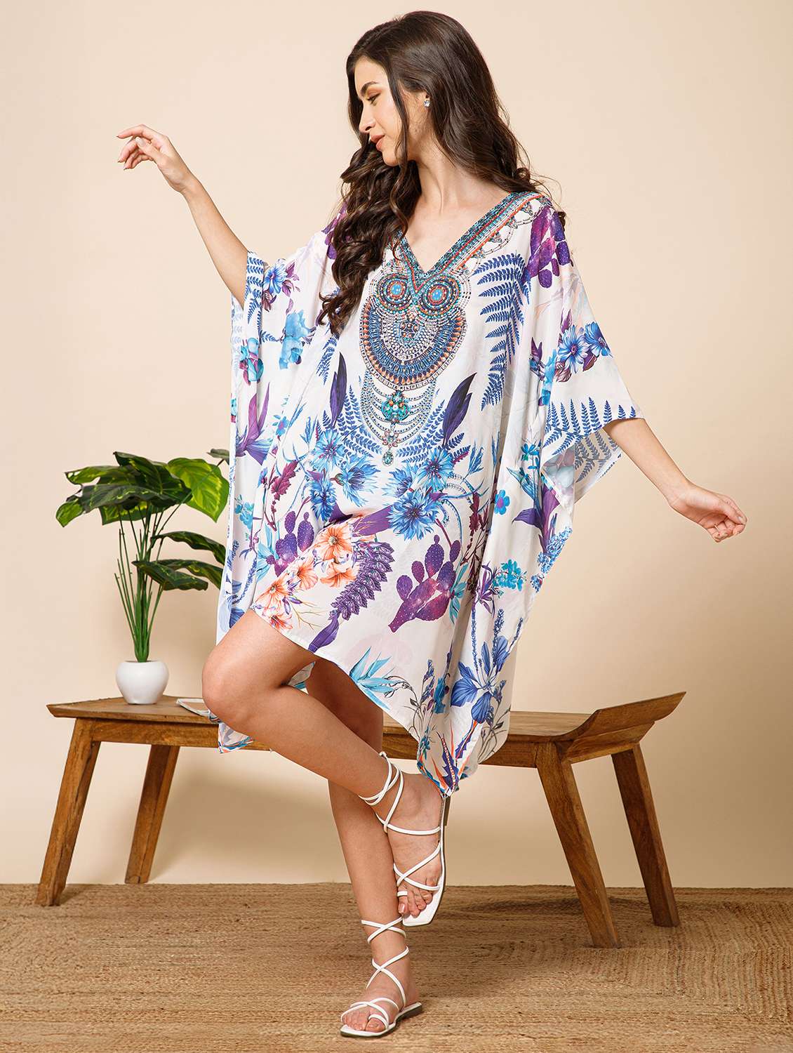 women printed kimono sleeve kaftan dress - 21981166 -  Standard Image - 1